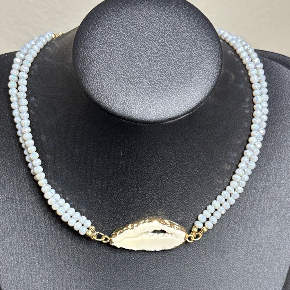 Dainty Beaded Gold Tone Choker Necklace